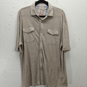 Age of Wisdom Large Mens Shirt Button Beige Linen Short Sleeve Beach Casual Airy